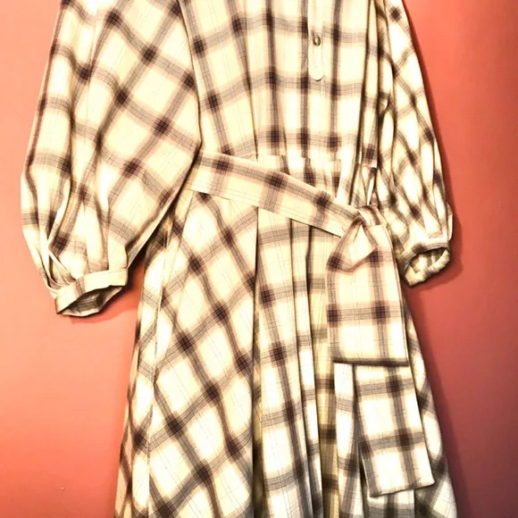 Zara Oversized Cotton Plaid Shirt Dress With Belt Tie Lagenlook Long Sleeves - Picture 7 of 12